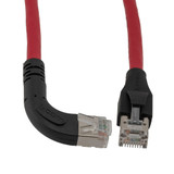 Ethernet Category 6a 10gig Right Angle Patch Cable, F/UTP Shielded, 26AWG, RJ45 Straight to Right, CMX PVC, Red, 15.0 ft