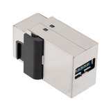 USB 3.0 Keystone Style Coupler Adapter, In-Line Feed-thru, Stainless Steel Plated ABS, Shielded, B Female Jack to A Female Jack, Silver