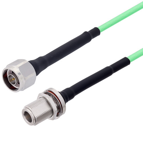 Low Loss N Male to N Female Bulkhead Cable Assembly with Heavy Duty Heat Shrink Boot using LL142 Coax, 10 FT