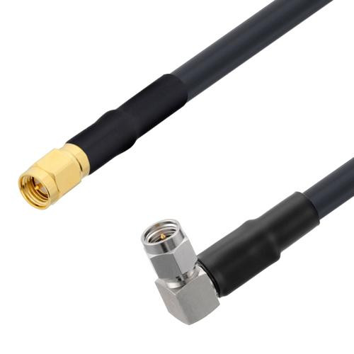 Low Loss SMA Male Right Angle to SMA Male Weatherproof Cable Assembly with Silicone using LMR-240 Coax, 2 FT , LF Solder