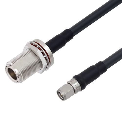 Low Loss SMA Male to N Female Bulkhead Weatherproof Cable Assembly with Silicone using LMR-240 Coax, 5 FT with Times Microwave Components