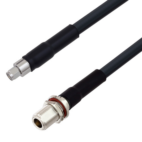 Low Loss SMA Male to N Female Bulkhead Cable Assembly using LMR-400 Coax, 10 FT with Times Microwave Components