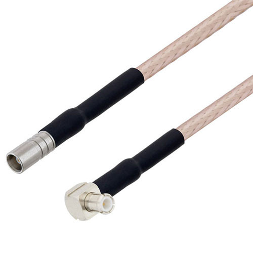 MCX Jack to MCX Plug Right Angle Cable Assembly using RG316 Coax, 3 FT with HeatShrink, LF Solder