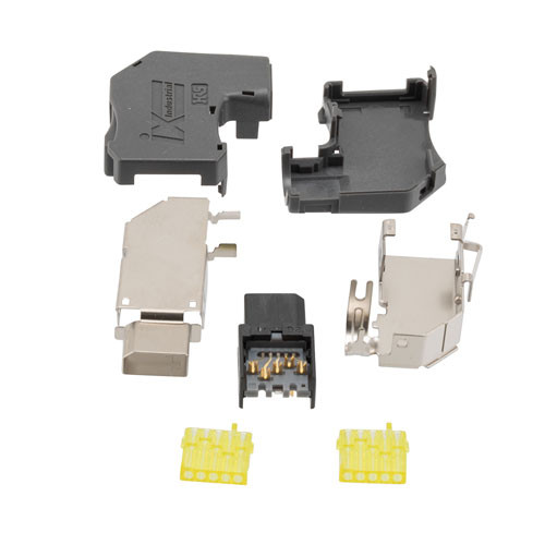 IX Industrial Right Angle Plug, 10gig, B Key for Serial or Bus Communications, 90 Degree Down Design, IDC Crimp Type 24-26AWG Range