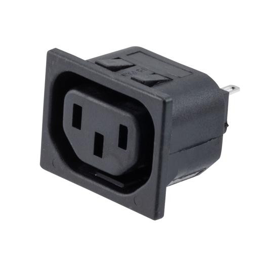 AC PEM 320-2-2/F IEC Inlet Connector, Snaps into 1.5 mm panel Mount, 2.8 mm Solder Tab Termination