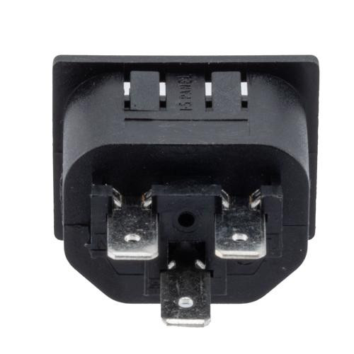 AC PEM 320-2-2/F IEC Inlet Connector, Snaps into 1.5 mm panel Mount, 6.3 mm Quick-Connect Termination
