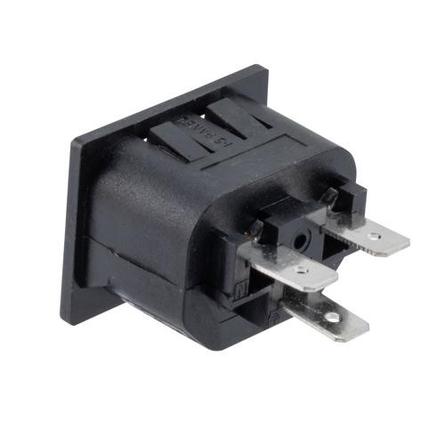 AC PEM 320-2-2/F IEC Inlet Connector, Snaps into 1.5 mm panel Mount, 6.3 mm Quick-Connect Termination