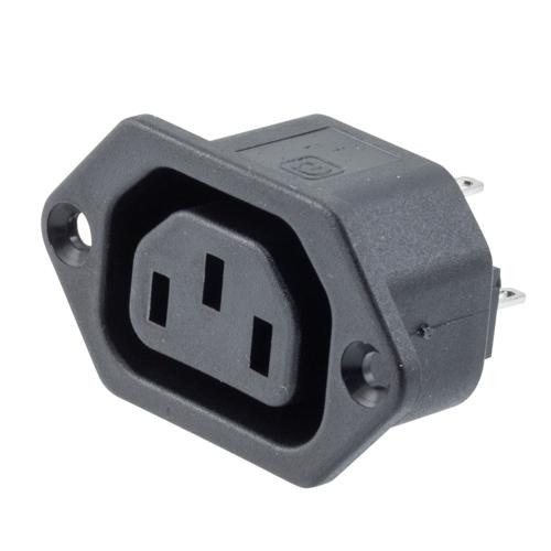 Flange-mount IEC Outlet for 60320-2-2/F, 2.8 mm solder tabs