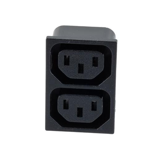 Snap-Fit, Panel-mount IEC Outlet for two 60320-2-2/F Connectors, 2.8 mm solder tabs