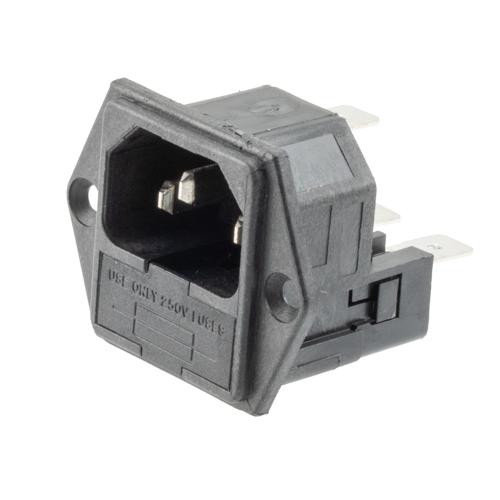 Twin-Fused IEC Inlet, Flange Mount, C14 Connector, 6.3 mm Tab Termination, 5mm x 20mm Fuse