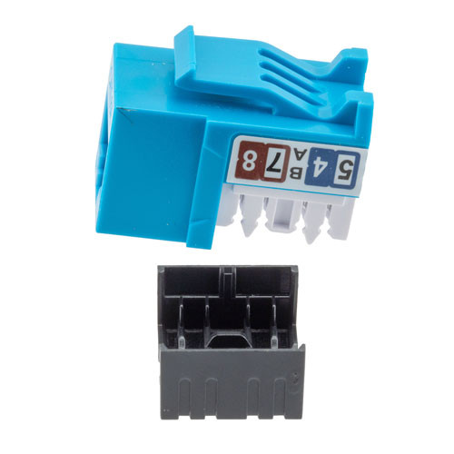 Cat6a RJ45 Keystone Jack, IDC 110 90 degrees Punch Down, UTP (unshielded twisted pair), Blue