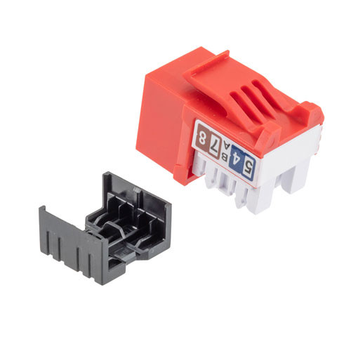 Cat6a RJ45 Keystone Jack, IDC 110 90 degrees Punch Down, UTP (unshielded twisted pair), Red