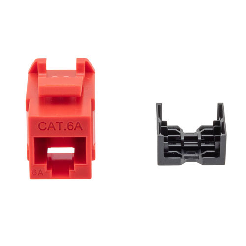 Cat6a RJ45 Keystone Jack, IDC 110 90 degrees Punch Down, UTP (unshielded twisted pair), Red