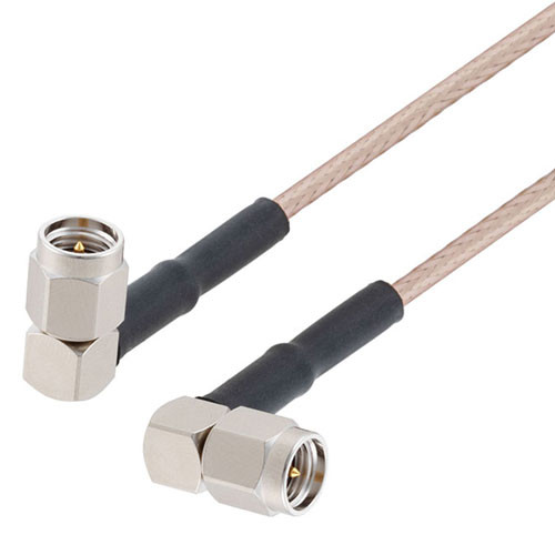 SMA Male Right Angle to SMA Male Right Angle Cable Assembly using RG316-DS Coax, 0.5 FT with HeatShrink and 180 Deg. Clock