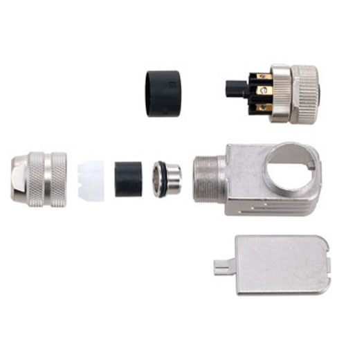 Shielded M12 8 Pin A-Code Female Right Angle Field Termination Connector, 24-20AWG