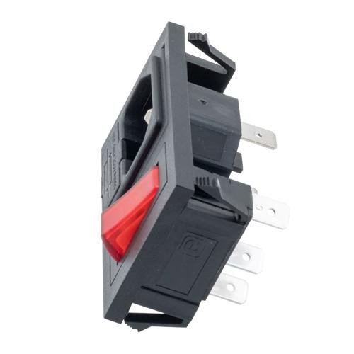 AC PEM C14, Panel Top Fixing Flange, 6.3mm Quick-connect, Single, Illuminated Switch Fuseholder