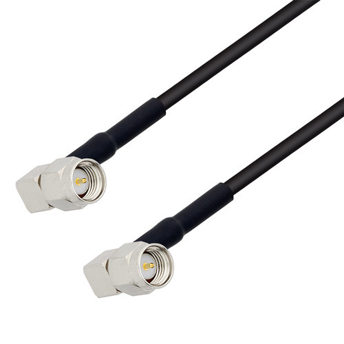 Low Loss SMA Male Right Angle to SMA Male Right Angle Cable Assembly using 100 Series Coax, 1.5 FT