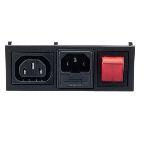 Horizontal Power Entry Module, C14 Inlet, Non-Shuttered Sheet F Outlet, Double Contact Illuminated Red Switch