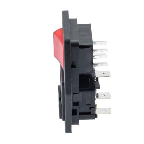 Vertical Power Entry Module, Side-Fixing, Flange-Mount, C14 Inlet, Single Contact Illuminated Red Switch, 72.3 mm