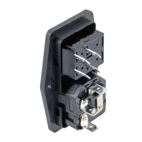 Vertical Power Entry Module, Side-Fixing, Flange-Mount, C14 Inlet, Single Contact Illuminated Red Switch, 72.3 mm