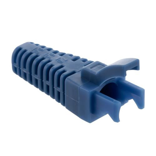 RJ45 Adjustable "Shark Fin" Style Boot for Long Body RJ45 Plugs, Cut-to-Fit, Fits Cables 5.5 to 7.0mm, Blue, 100 Pack