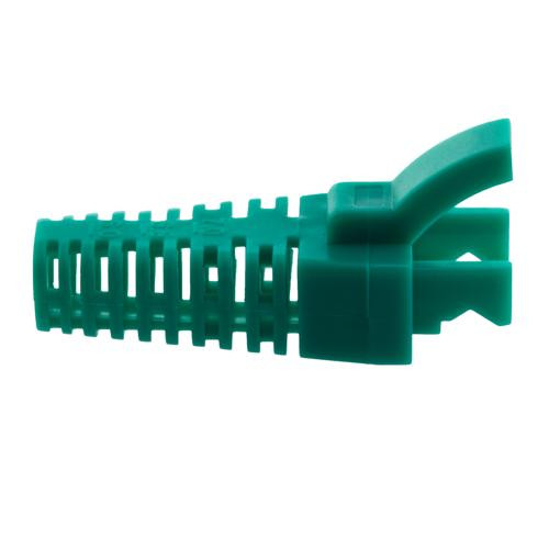 RJ45 Adjustable "Shark Fin" Style Boot for Long Body RJ45 Plugs, Cut-to-Fit, Fits Cables 5.5 to 7.0mm, Green, 100 Pack