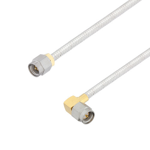SMA Male to SMA Male Right Angle Cable Assembly using LC141TB Coax, 1.5 FT