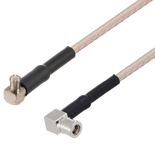 MCX Plug Right Angle to SMB Plug Right Angle Cable Assembly using RG316-DS Coax, 2 FT with HeatShrink