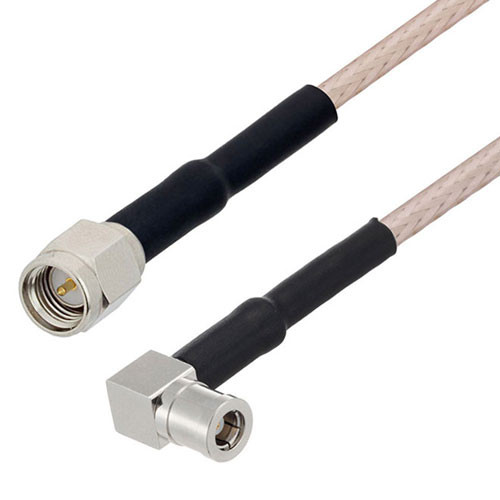 SMA Male to SMB Plug Right Angle Cable Assembly using RG316-DS Coax, 2 FT with HeatShrink, LF Solder