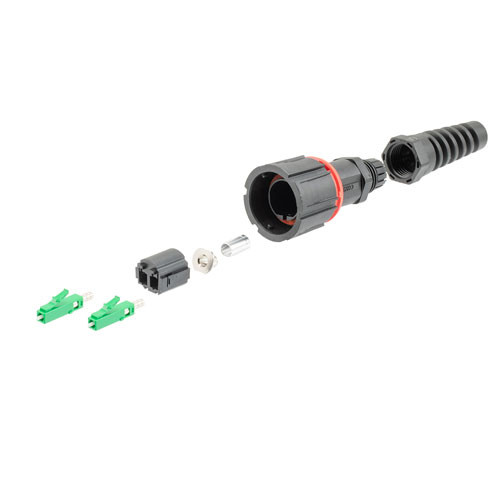 IP68 ODVA Compatible LC Duplex Connector, APC Duplex Green, 4.8mm crimp sleeve, with Dust Cap