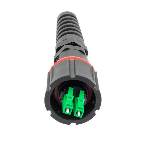 IP68 ODVA Compatible LC Duplex Connector, APC Duplex Green, 4.8mm crimp sleeve, with Dust Cap