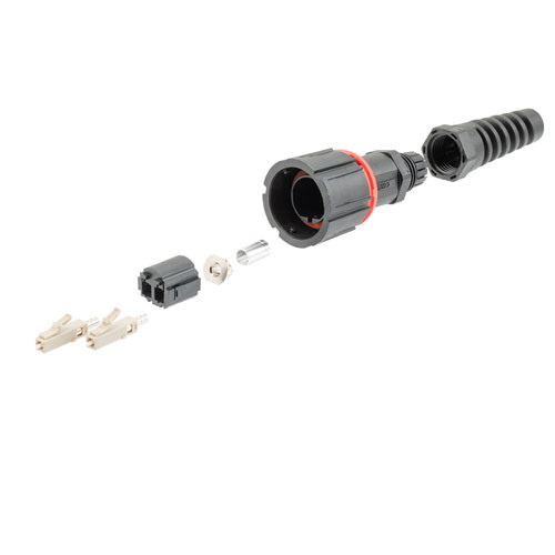 IP68 ODVA Compatible LC Duplex Connector, MM Duplex Beige, 7.0mm crimp sleeve, with Dust Cap