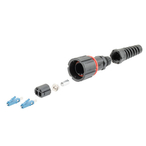 IP68 ODVA Compatible LC Duplex Connector, SM Duplex Blue, 7.0mm crimp sleeve, with Dust Cap