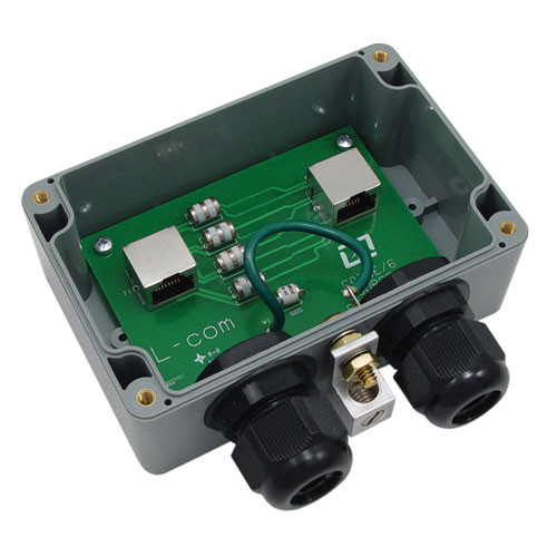 Compact Weatherproof 10/100/1000 Base-T CAT6 Gas Tube Lightning Protector - RJ45 Jacks