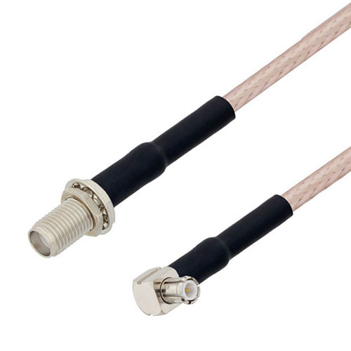 SMA Female Bulkhead to MCX Plug Right Angle Cable Assembly using RG-316 Coax, 3 FT