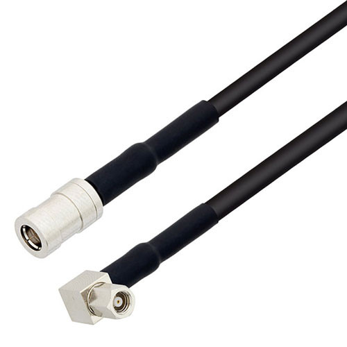 SMC Plug Right Angle to SMB Plug Cable Assembly using RG174 Coax, 2 FT with HeatShrink, LF Solder