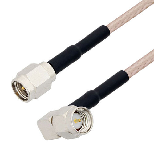 SMA Male Right Angle to SMA Male Cable Assembly using RG-316 Coax, 2 FT with HeatShrink