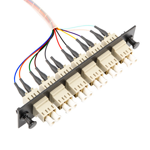 Six-Pack Duplex Adapters, LC/PC 12 Fiber Pigtails, 50/125, 3 Meters, Black