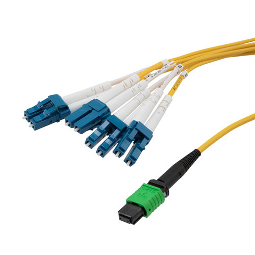 Type B MPO w/o pins to LC/UPC fan-out, 2.0mm Diameter, 8 Fiber, Single Mode OS2 9/125, OFNP Jacket, 3 Meter