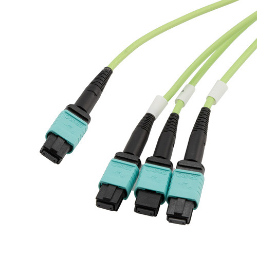 Fiber Aggregation Conversion Harness, MPO24 no pins to 3xMPO8 no pins, OM5 50/125um Multimode, LSZH Jacket, Lime Green, 3 meter