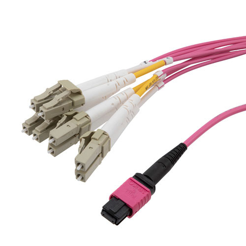 Type A MPO w/o pins to LC/UPC fan-out, 2.0mm Diameter, 8 Fiber, Multimode OM4 40/100GB 50/125, LSZH Jacket, 1 Meter