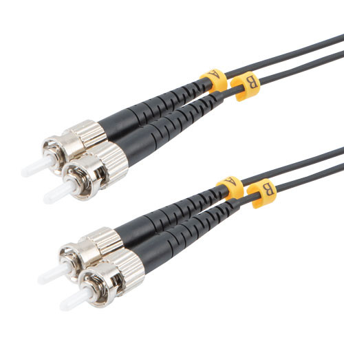 Fiber Optic Patch Cable ST/UPC to ST/UPC Duplex 9/125 SMF G.652.D 4.8mm Black, (LSZH) w/internal spiral armor, 2 meter