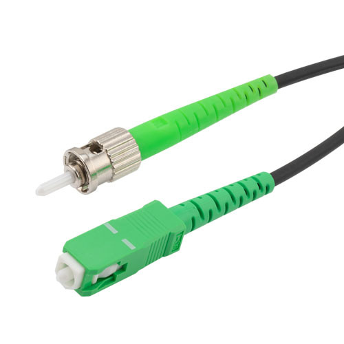Fiber Optic Patch Cable SC/APC to ST/APC Simplex 9/125 SMF G.652.D 3.0mm Black, (LSZH) w/ internal spiral armor, 5 meter
