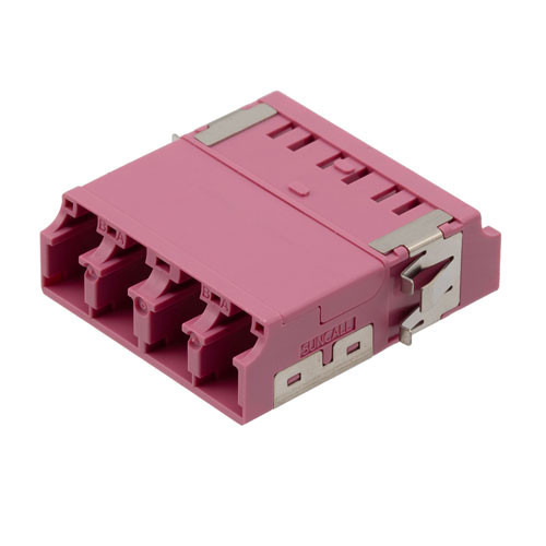 Fiber Coupler, LC/LC SlimLine Quad, White Internal Shutter, Side Spring, High Density Reduced Height, No Flange, Heather Violet