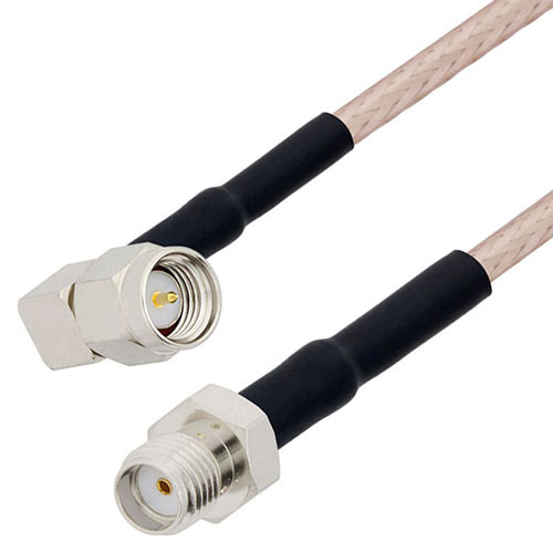 SMA Male Right Angle to SMA Female Cable Assembly using RG316-DS Coax, 2 FT with HeatShrink
