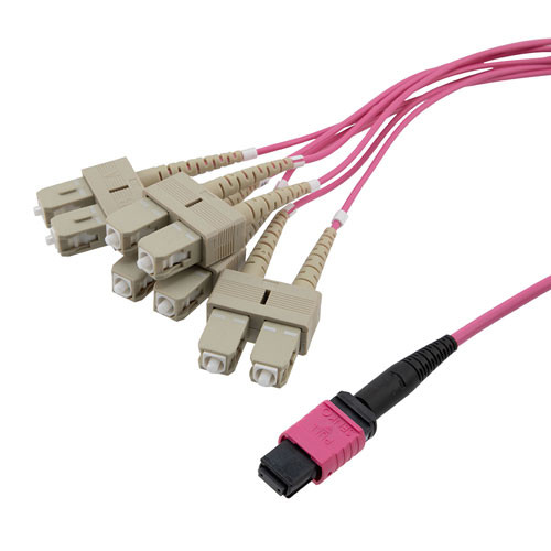 Type A MPO w/o pins to SC/UPC fan-out, 2.0mm Diameter, 8 Fiber, Multimode OM4 40/100GB 50/125, OFNP Jacket, 1 Meter