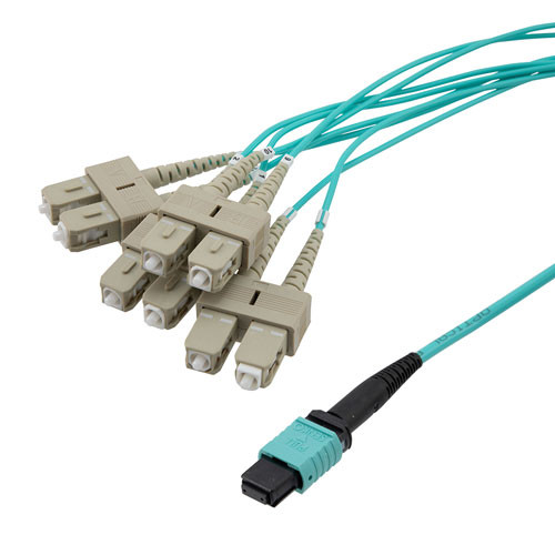 Type A MPO w/o pins to SC/UPC fan-out, 2.0mm Diameter, 8 Fiber, Multimode OM3 10GB 50/125, LSZH Jacket, 5 Meter