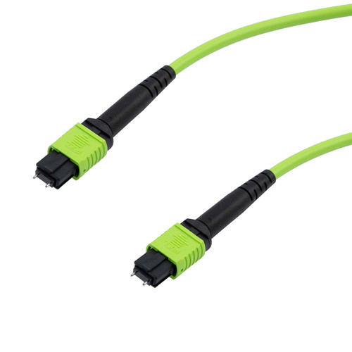 MPO w/ pins to MPO w/ pins, 24 fiber,Type B,OM5 50/125um Multimode, LSZH Jacket, Lime Green, 10 metr