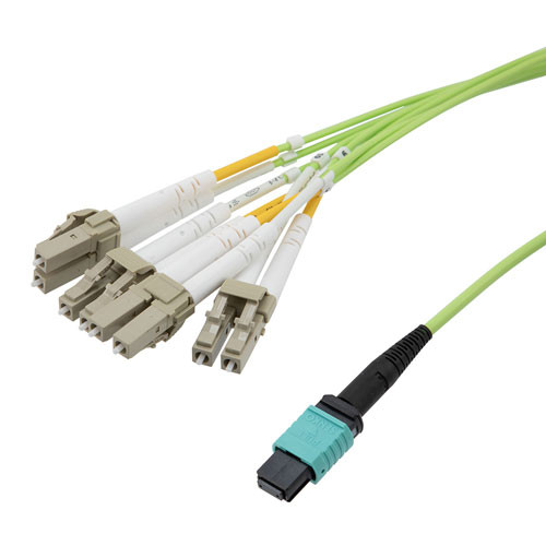 Type A MPO w/o pins to LC/UPC fan-out, 2.0mm Diameter, 8 Fiber, Multimode OM5 100GB 50/125, OFNP Jacket, 1 Meter