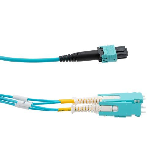 MPO PC w/o Pins to 4xSN (8 strand) UPC Cable Assembly, Multimode OM4, Plenum Rated, 2 Meter